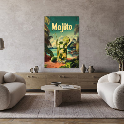 Mojito Island Escape Retro Vintage Abstract Palm Tree Beach Ocean Wall Art