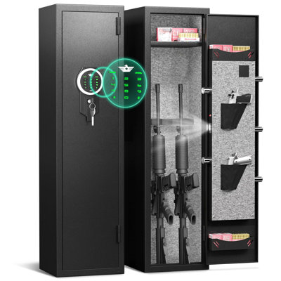 1-2 Gun Safe, Digital Keypad Large Long Gun Safe For Shotguns, Quick Access Gun Cabinets With Led Light, Gun Safe With Adjustable Gun Rack And Removable Shelf