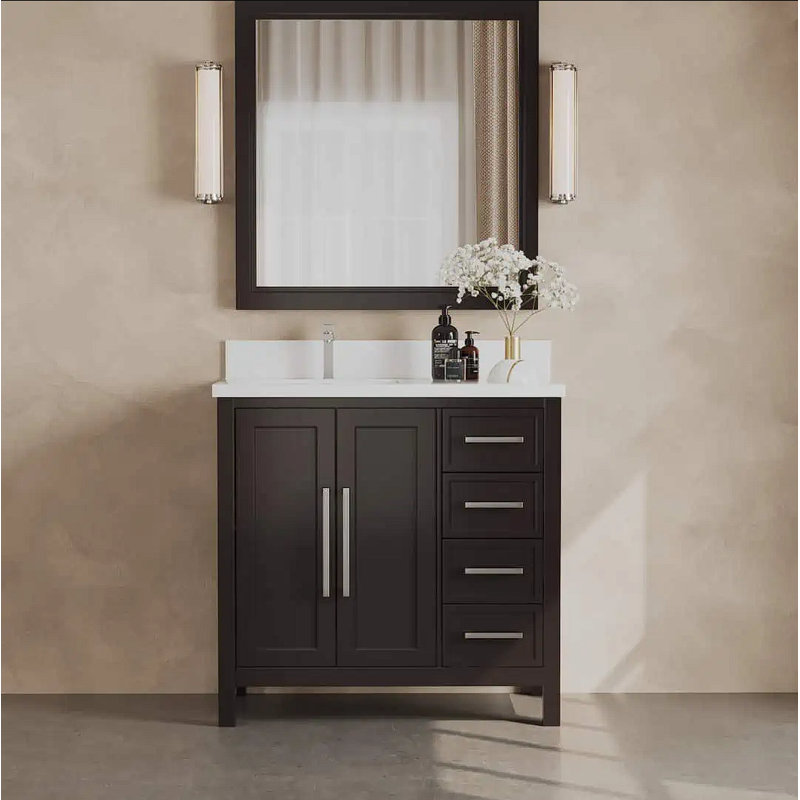 Merelus 36'' Single Bathroom Vanity with Quartz Top, Espresso, Espresso, Polished Chrome