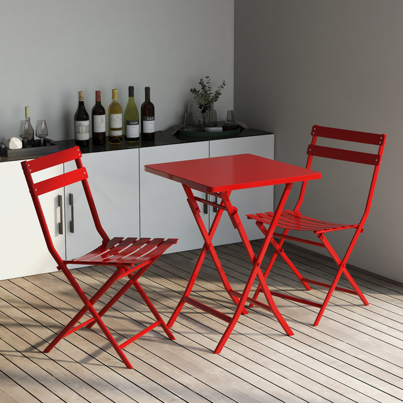 Ensemble bistro 3 pièces pour table pliante et chaises Rous, H 28,35 po x L 21,65 po x l 21,65 po, Rouge 2