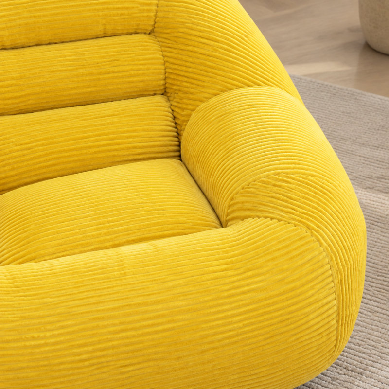 Pouf douillet en velours côtelé jaune, mini canapé moelleux en forme de nuage pour le salon et la chambre d'étudiant