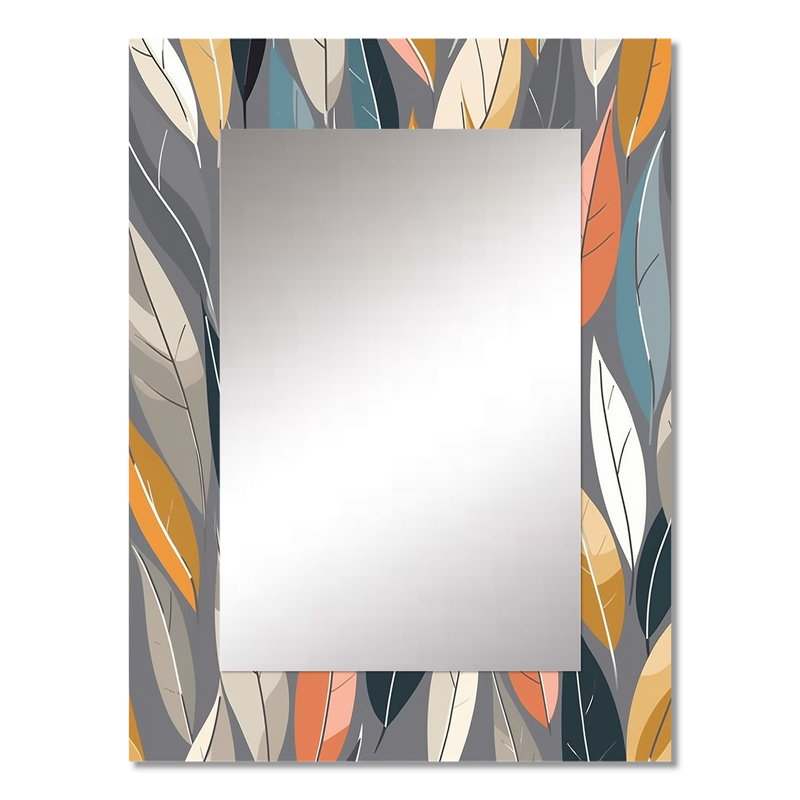 Retro AbstractáLeaves III - Modern Rectangular Wall Mirror, 32 po x 24 po