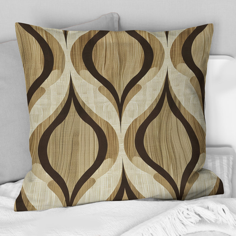 Coussin Brown Ogee Print II - Mid-Century, H 18 po x l 18 po