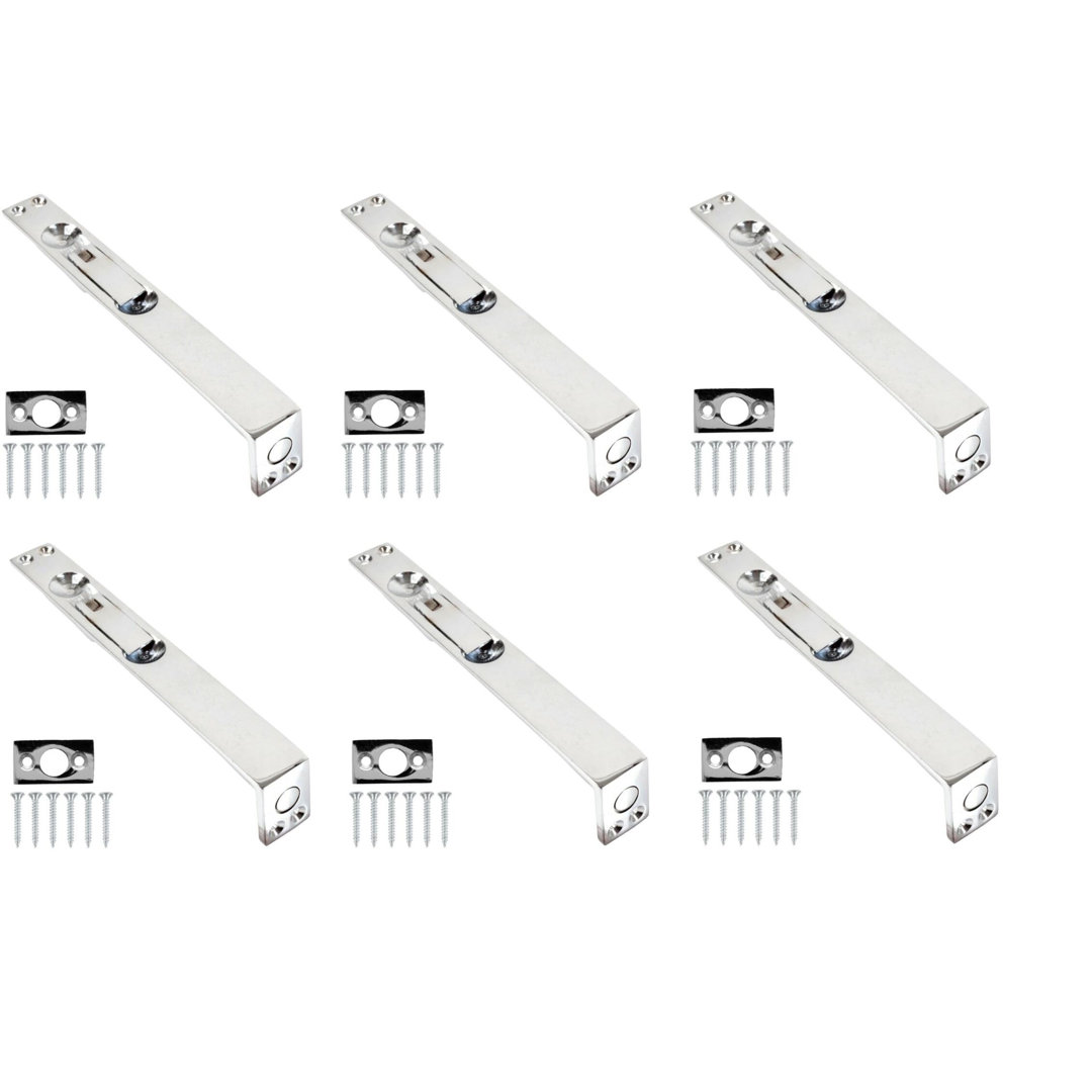 Pack of 6 Flush Door Bolt in Polished Chrome Finish, Concealed Security French Double Door Bolts - 150mm