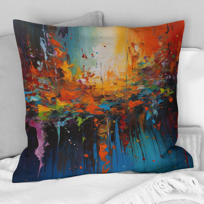 Orange Teal Cubist Fusion - Cubism Printed Throw Pillow