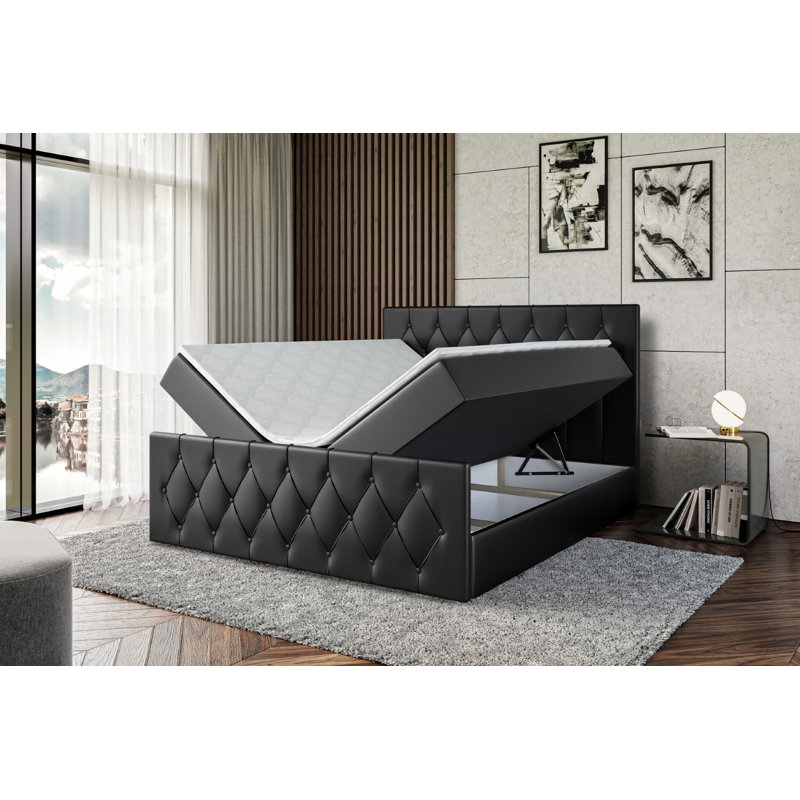 Sabeehah Divan Bed with Mattress, 160 x 200cm, Black
