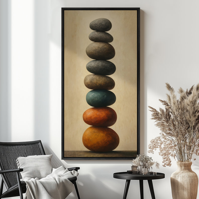 "Stacked Zen Art", impression sur toile encadrée, Noir, H 60 po x l 30 po