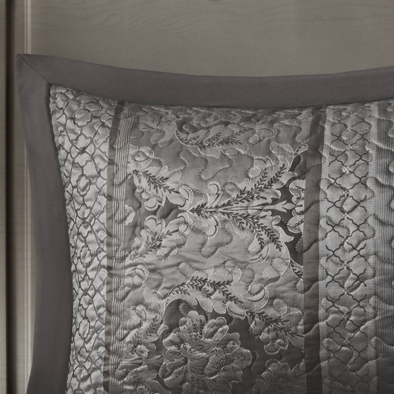 Bellagio 5 Piece Reversible Jacquared Coverlet Set, King Coverlet + 4 Additional Pieces, Gray