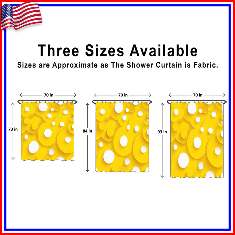 Circles Shower Curtain -  Abstract Bathroom Decor Modern, 70in W x 93in H, Yellow Polka Dot