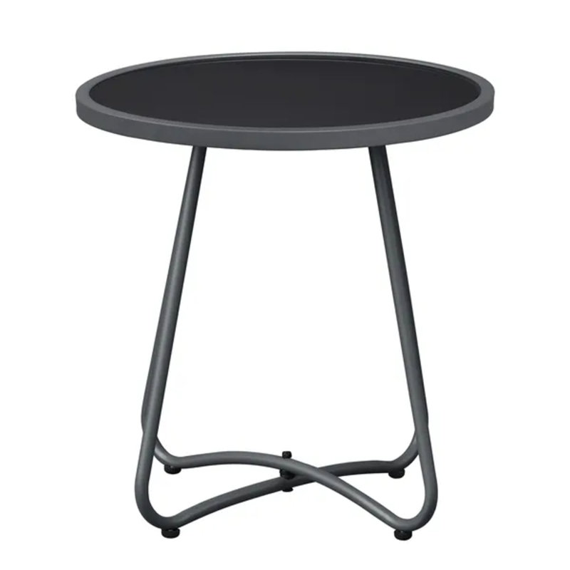 Table d'appoint ronde de 17,3 po avec plateau en verre trempé et cadre en métal résistant aux intempéries