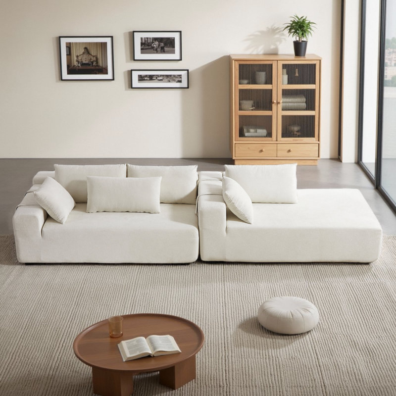 Ensemble de canapé modulaire en chenille modulaire en L 108 po 108 po, Chenille beige, Orienté à droite