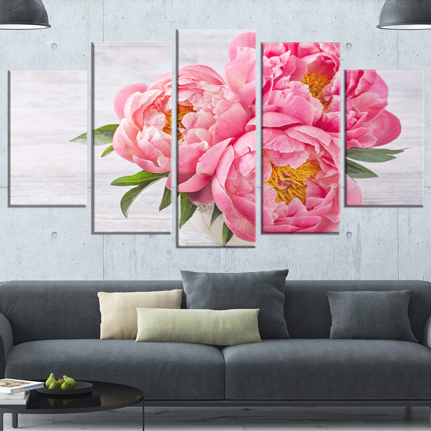 DesignArt Bunch Of Peony Flowers In Vase On Canvas 5 Pieces Print | Wayfair