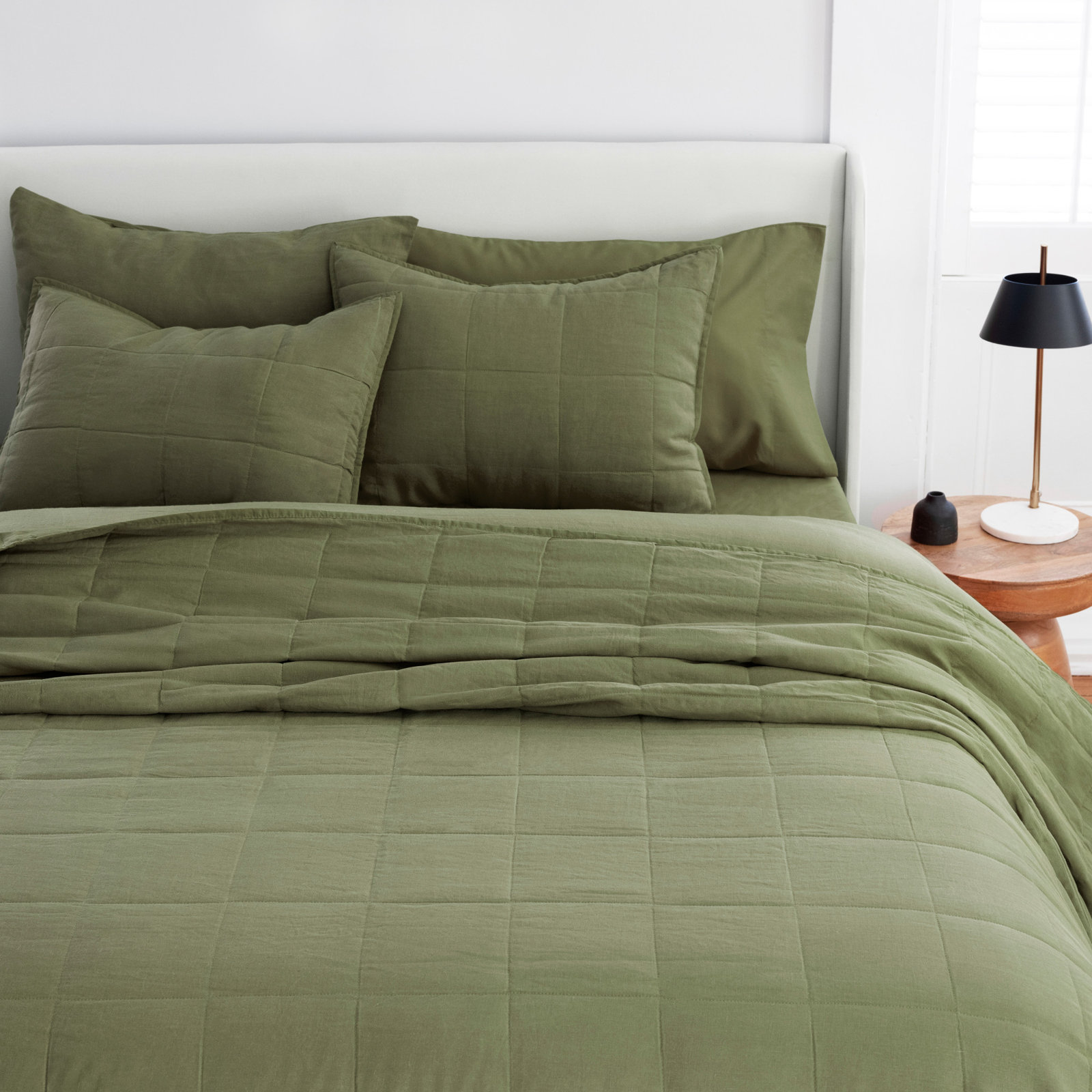 Kamau Linen Quilt Set, Full/Queen, Olive