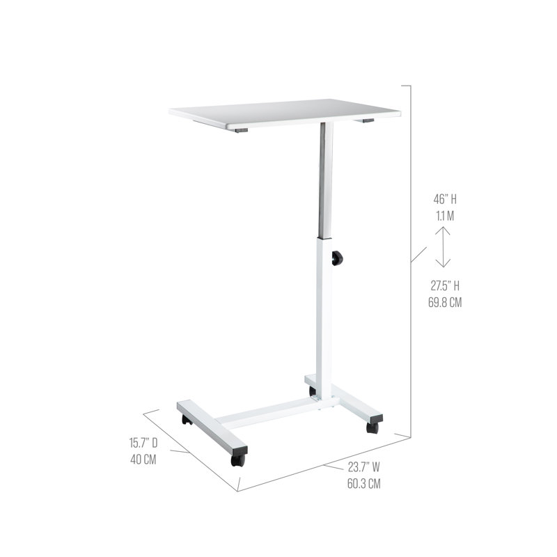 airLIFT 23.6'' W Adjustable Height Rolling Laptop Desk Overbed Stand with Wheels, Silver/White