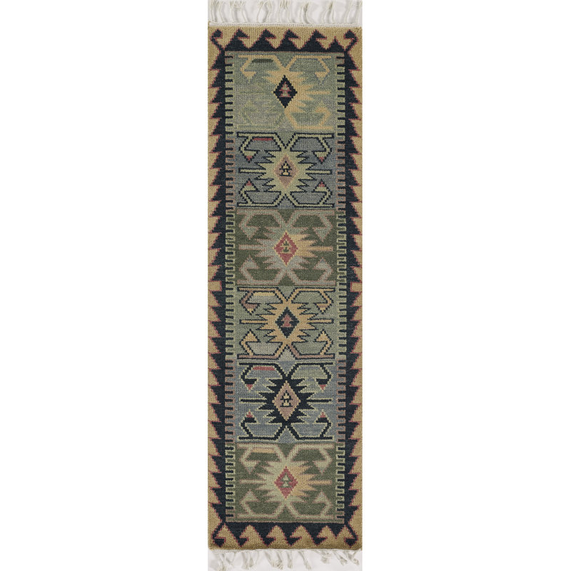 Tapis bleu / brun / beige en laine noué à la main Pifer Amabelle Southwestern, Tapis de couloir 2 pi 3 po x 8 pi
