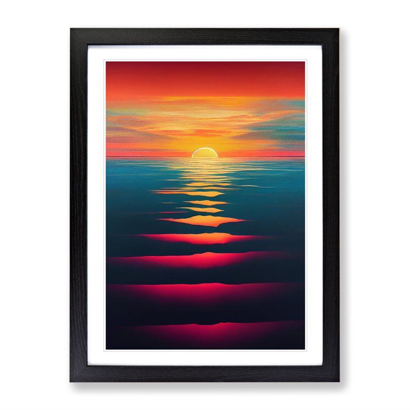 Timeless Ocean Sunset - Print, Black Picture Frame, 66cm H x 48cm W, White