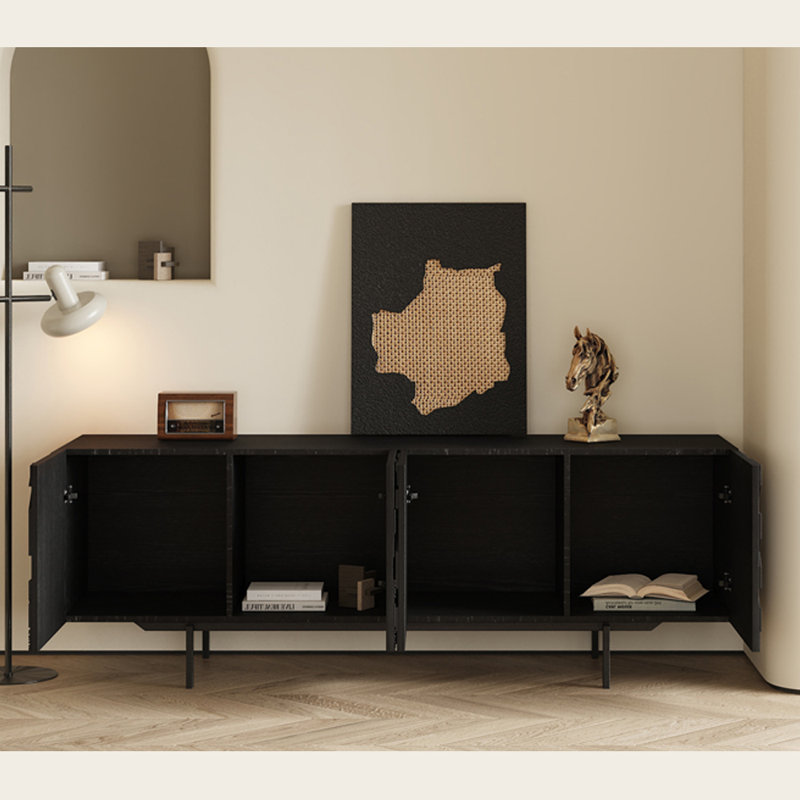 Meuble télé noir moderne et minimaliste, 70.86" W