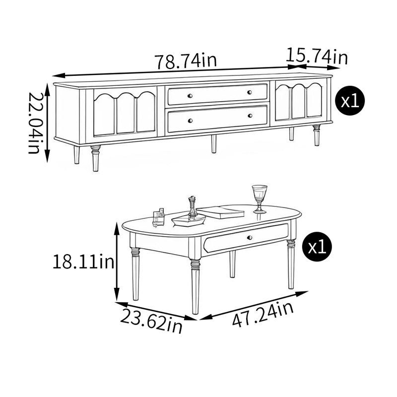 Solid wood TV stand and coffee table combination