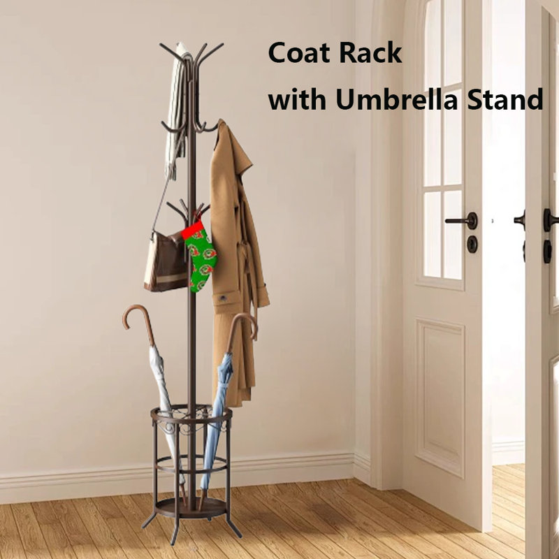 Portemanteau autoportant avec porte-parapluie, Brun