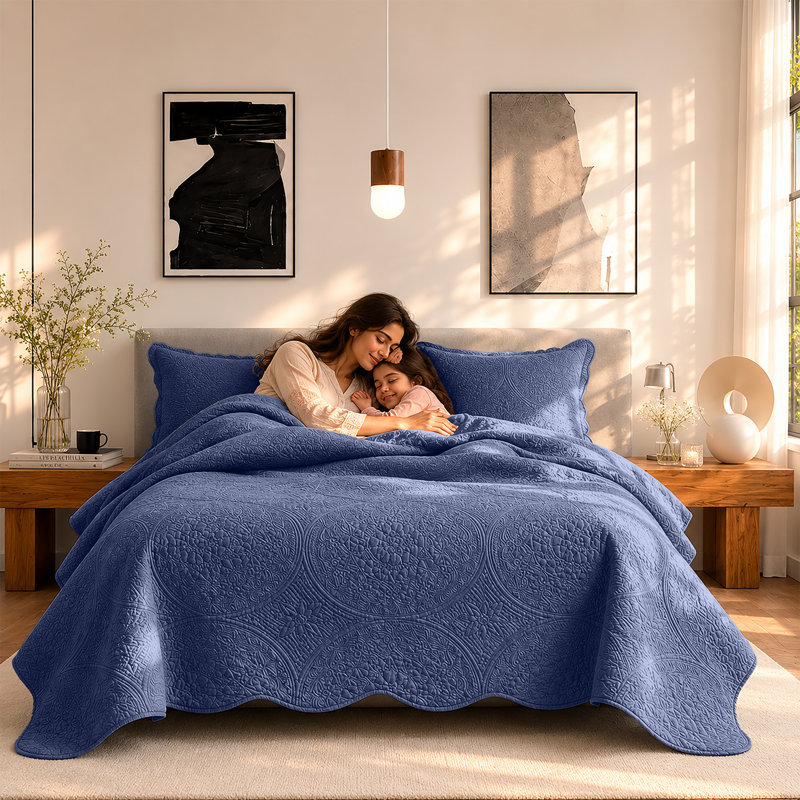 Ensemble de couvre-lit surdimensionné à motif floral Moonlight, NAVY, King