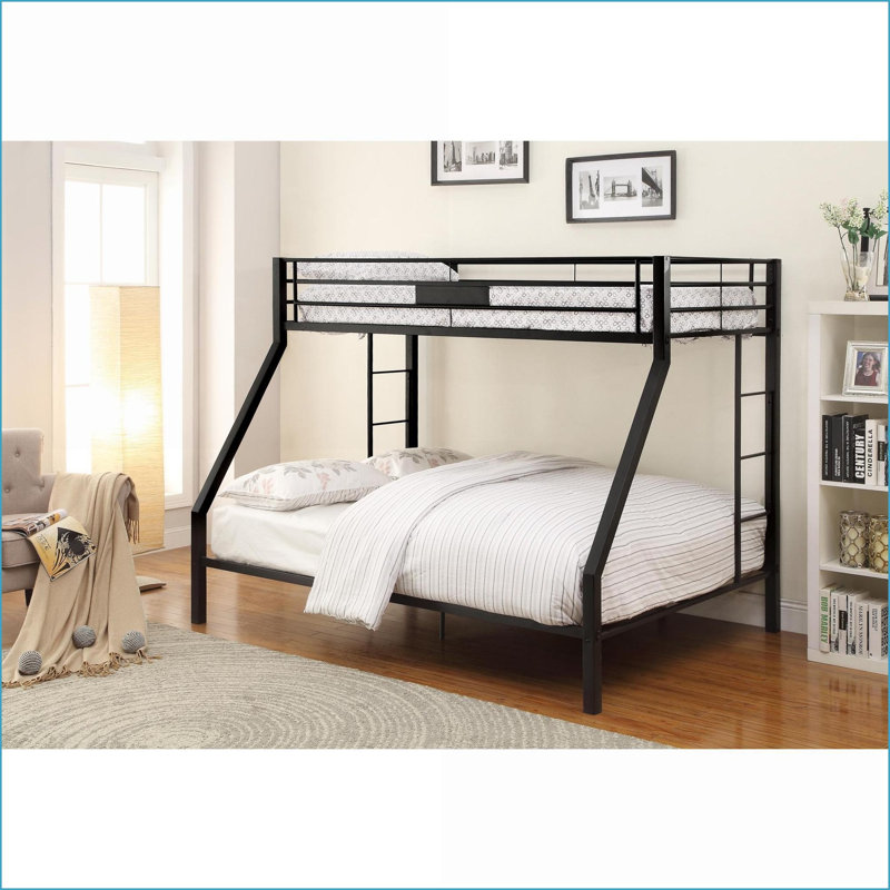 Twin XL/Queen Metal Bunk Bed Sandy Black Finish - No Box Spring Needed, Space-Saving