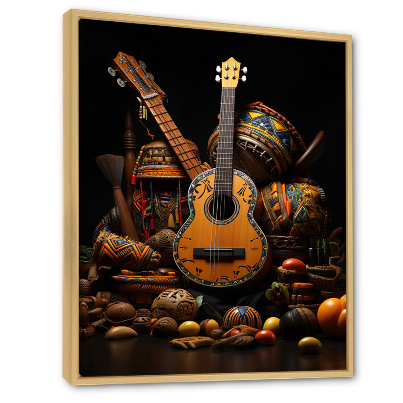 Lamis " African Melodies I ", 44" H x 34" W x 1.5" D, Natural Floater Frame