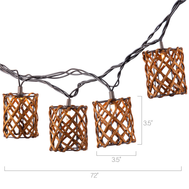 Decorative 10-Count Brown Rattan Weave String Lights – 6-Foot Indoor/Outdoor Festive Lighting with 10 Clear Mini Bulbs