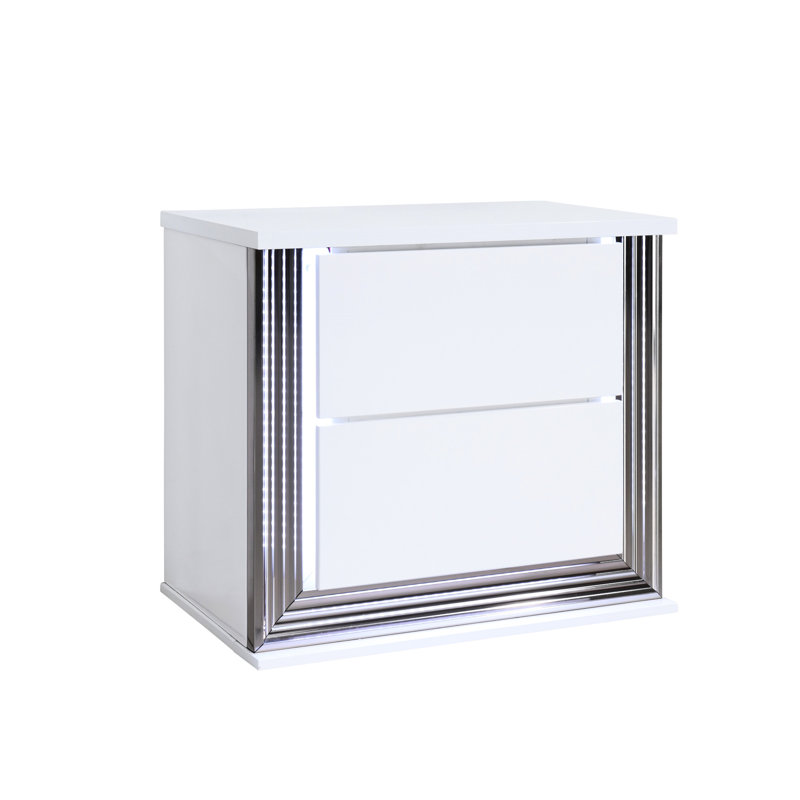 Table de chevet à DEL en blanc, au design luxueux et contemporain à DEL blanche, avec une allure moderne et élégante