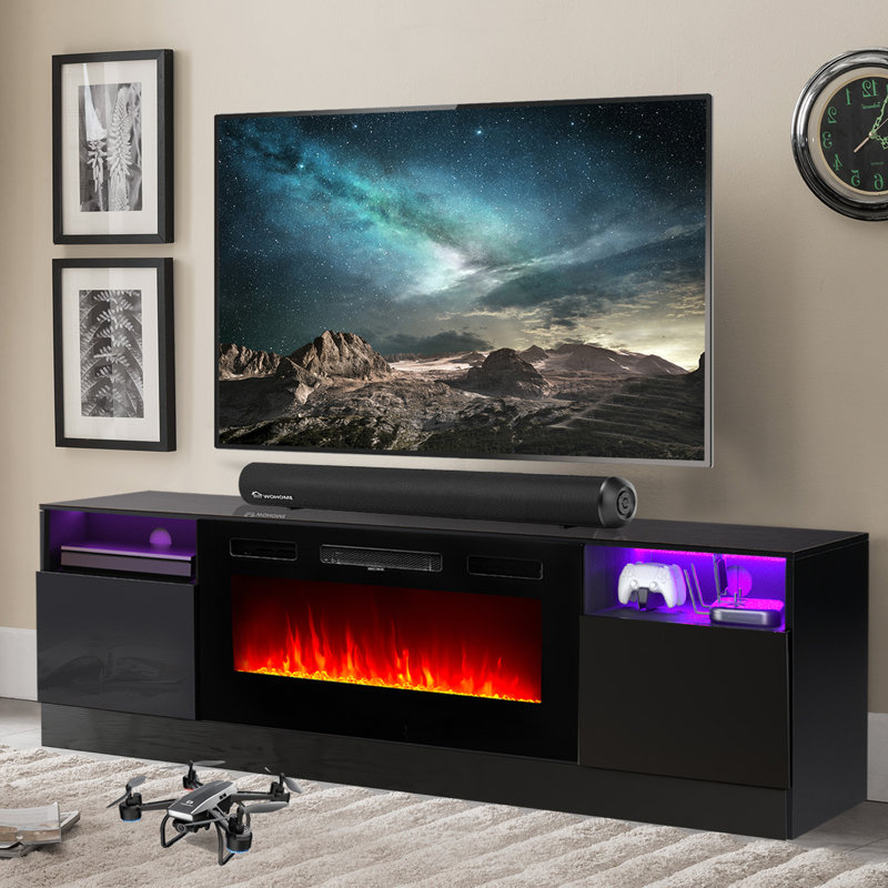 Janyriah TV Stand for TVs up to 80" with 36" Fireplace Included, Modern Entertainment Center, Black