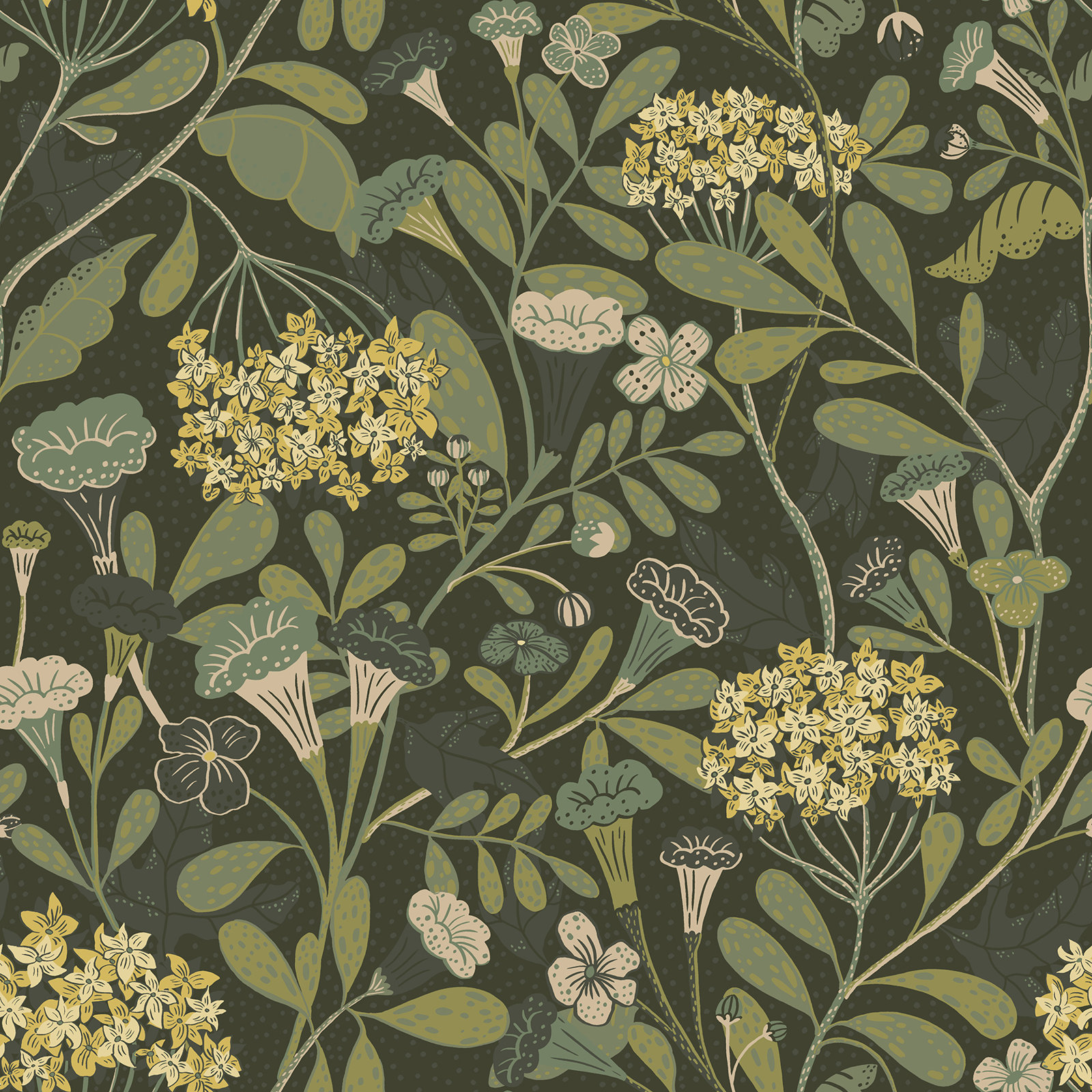 Latika Modern Floral Wallpaper, Dark Green