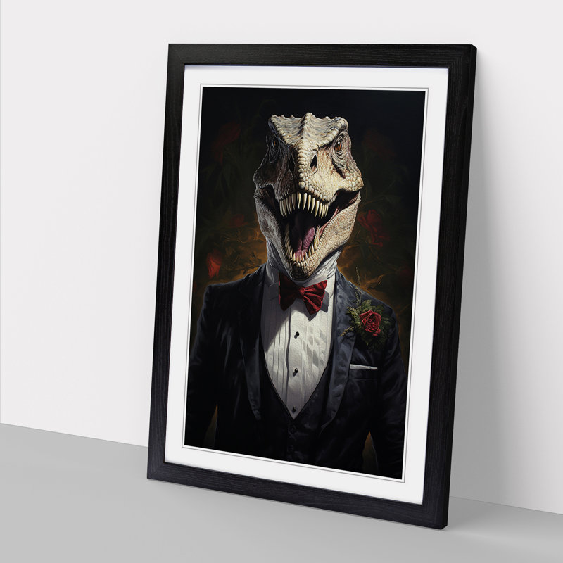 Tyrannosaurus Rex Gothic - Single Picture Frame Print on Wood, 64cm H x 46cm W x 2cm D, Black