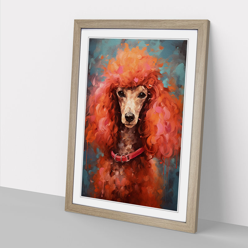 XYZ-FRM-V1223-5267 Poodle Gestural - Single Picture Frame Print on Wood, Oak, 64cm H x 46cm W x 2cm D