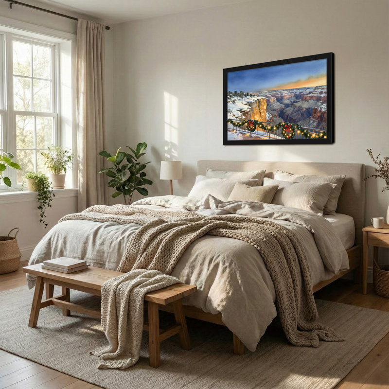 Scène de Noël avec lumières et couronnes, H 16 po x l 24 po
