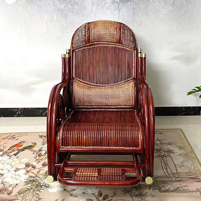 Rattan Rocking Chair with Retractable Footrest