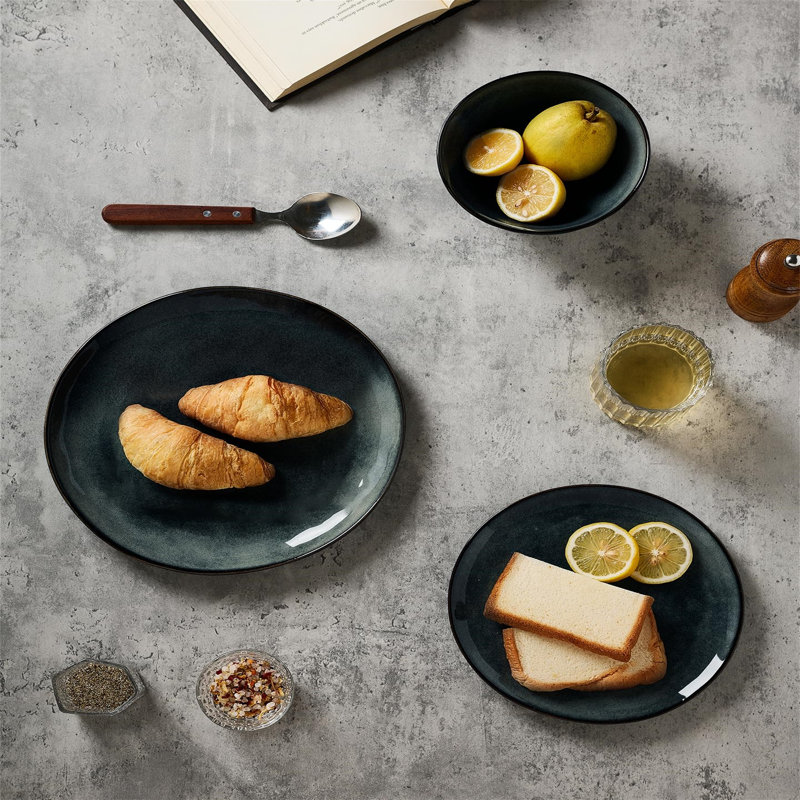 Ocean 12 Piece Dinner Set, 3D Wave Relief Irregularly Shaped Plates And Bowls Set,  Stylish & Durable, Green