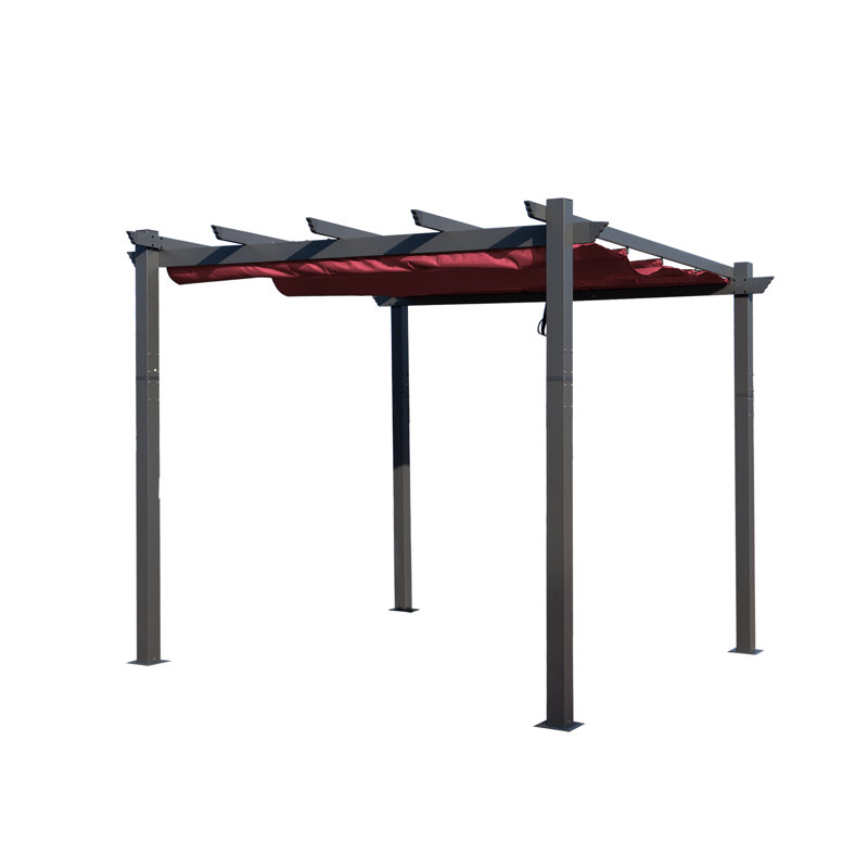 Burgundy Aluminum Outdoor Pergola with Retractable Canopy, 10 ft. x 10 ft.