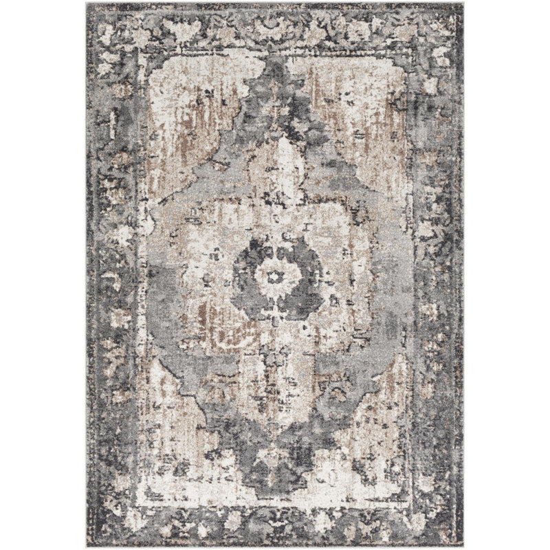 Addisyn Machine Woven Oriental Charcoal Area Rug, Rectangle 8'10" x 12'