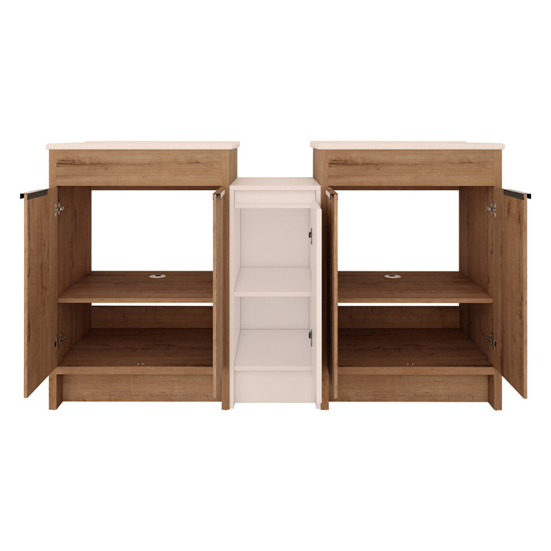 Meuble-lavabo autoportant de 60 po avec lavabo en céramique et armoires de rangement, porte à fermeture douce, Blanc lustré