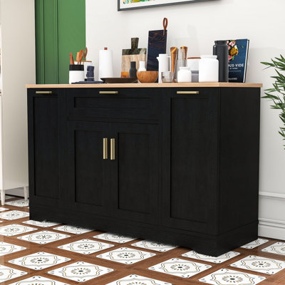 Modern Wooden Kitchen Island with Pull-Out Rack, Adjustable Shelves and Soft-Close Hinges