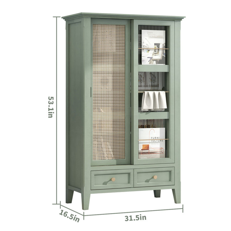 Grayish Green Wooden Multifunctional Bookcase