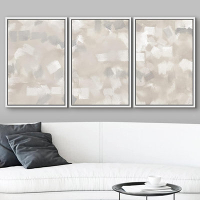 Abstrait art discret, blocs de couleur beige et gris, décor de chambre neutre, impression sur toile encadrée, 3 pièces