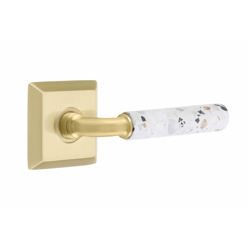 Ensemble de leviers de passage Emtek Select, rosette Quincy, tige R-Bar, poignée terrazzo légère, CF, Universel/reversible