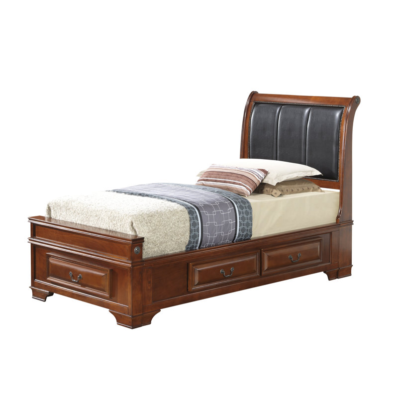 Charline Solid Wood and Upholstered Storage Sleigh Bed, King, Oak