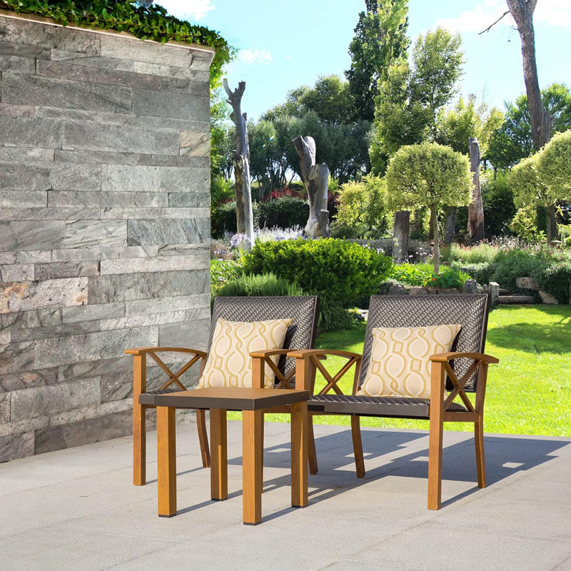 Ensemble bistro de patio, chaises de véranda 3 pièces avec table basse, ensemble de conversation extérieur avec coussins