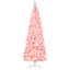 Arbre de Noël artificiel enneigé 7,5 pi avec forme de crayon, branches réalistes en pin, lumières DEL blanc chaud, ouverture automatique, rose et blanc