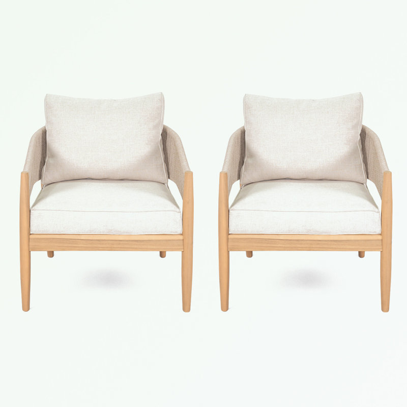 Ensemble de 2 chaises d'extérieur avec coussin moelleux, Beige