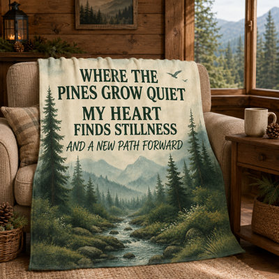 Rustic Forest Landscape Throw Blanket with Mountain River Scenery and Inspirational Quote Design, Soft Flannel Nature Blanket for Cabin Home Decor, 30 x 40 in