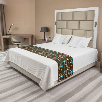 Ambesonne Geometric Bed Runner Retro Grunge Funky Image Dark Cocoa Sky Blue