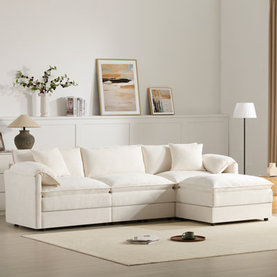 103 Inch Chenille Modular Sectional Sofa With Deep And Wide Seats, L Shaped Cloud Couch Set With Double Cushions, 4 Seat Sofa With Movable Ottoman For Living Room & Apartment