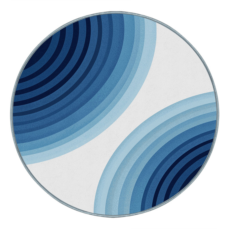 Machine Washable Ottoline Contemporary Arc Rug in Gray – SkyBlue Binding, 3' Round